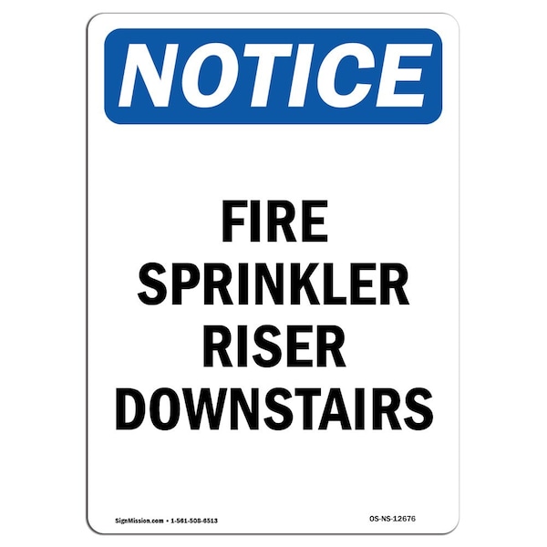 OSHA Sign, Fire Sprinkler Riser Downstairs, 5in X 3.5in Decal, 10PK, 3.5" W, 5" L, Portrait, PK10